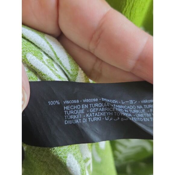 Zara Women Green w/White Floral Button Front Tie Waist Midi Dress size Medium - Picture 9 of 10